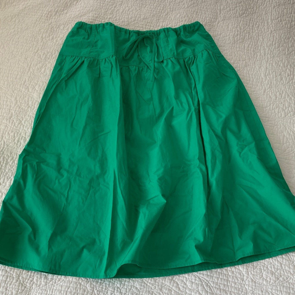 Banana Republic Green A-Line Midi Drawstring Cotton Poplin Skirt, Large